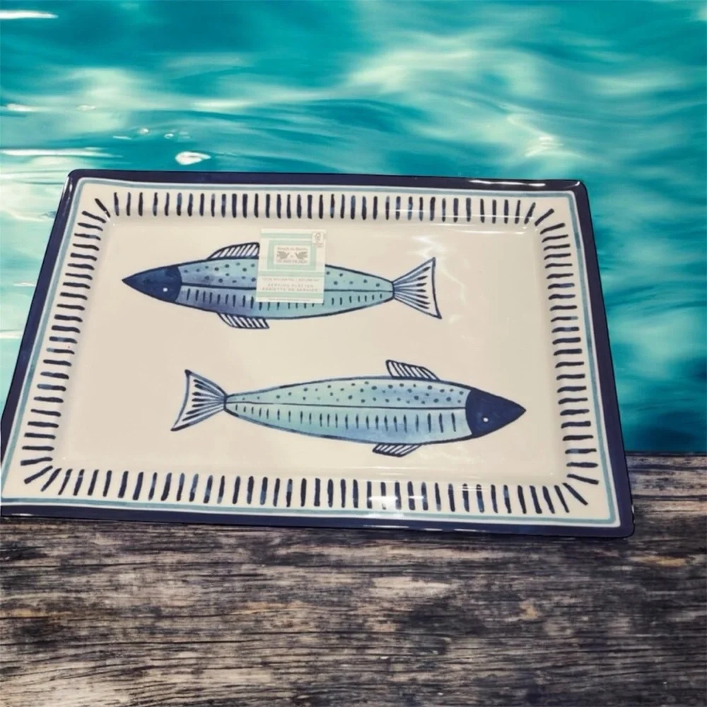 Blue Fish Pattern Rectangular Platter - Picture 2 of 4